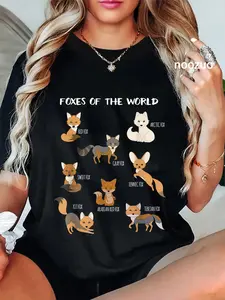 100% Cotton Unisex Foxes Of The World Funny Fox Animals Educational T Shirt T-Shirt Casual Top