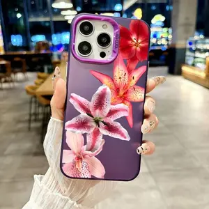 Pink Lily Phone Cases for iPhone 11-17 Pro Max/ Plus Protective Case - Shockproof Cover IMD Laser Gradient Colorful Laser Back, Contrast Camera Frame