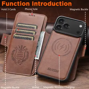 Vintage Brown & Blue PU Leather Flip Case | Magnetic Closure Wallet Case with Card Slots & Camera Protection | Wireless Charging Available iPhone 15/16/17