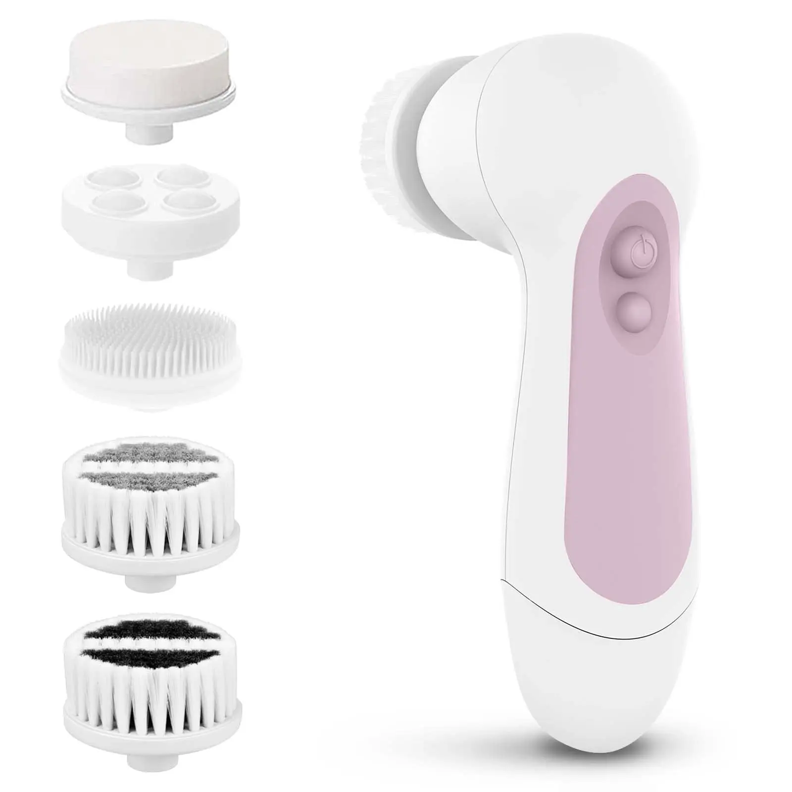 Waterproof Facial Cleansing Spin Brush Set with 5 Exfoliating Brush Heads - Electric Face Scrubber Cleanser Brush by CLSEVXY - Face Brush for Gentle Exfoliation and Deep Scrubbing blackhead extraction stool Soft Silicone Facial Cleanser Brush
