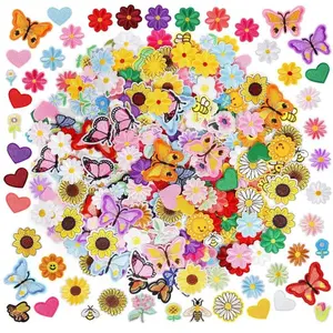 Random Iron on Patches for Clothing: 120PCS Flower Heart Patch Iron on Cute Butterfly Embroidered Sew Applique Repair Patches for Jeans Jackets Backpacks Sunflower Embroidery Floral Embroidery
