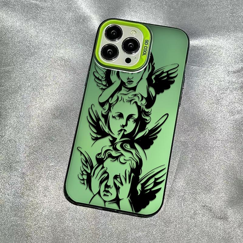 Unique Three Wise Angels Patterns Phone Case Featuring The Iconic See No Evil Hear No Evil Speak No Evil Angel Motif Merging Classic Baroque Art With Mysterious Spiritual Vibe For iPhone 17.16.15.14.13.12.11.X.XS.XSMAX.XR.8.7