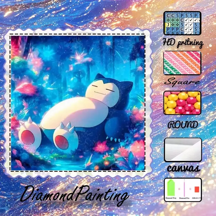 5D-DIY, advanced flocking canvas, diamond art, diamond painting, Snorlax AB diamonds, fairy dust diamonds, crystal diamonds, perfect home decoration, Handcraft, handmade diamond art painting kit, special craft diamond art kit, Diamond Painting Kits