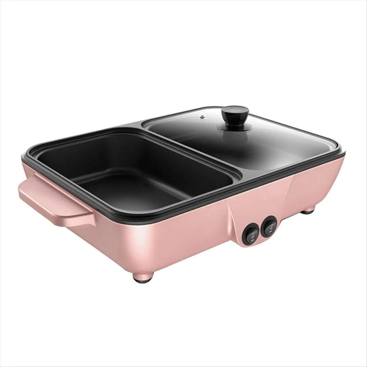 2-in-1 Indoor Non-Stick Electric Hot Pot and Frying Pan Portable Electric BBQ Grill for Indoor Family Gatherings (US),B
