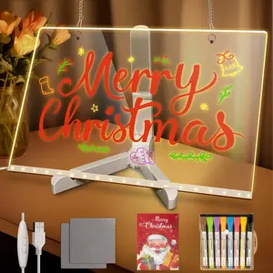 LED Message Board with 7 Pens Acrylic Light-Up Board for Desk/Class/Home - Dry Erase Gift w/Base & Markers for Teachers, Friends