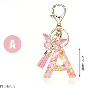 2026 New Fashion Pink Letter Keychains - Heart-Shaped Sequins, Butterfly Tassels - Exquisite Accessory for Women's Handbags, Car Keys - Premier League Fan Shop Sports & Outdoor Gift