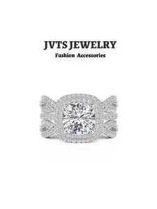 Square Zirconia Double-Layer Pavé Multi Cut Cluster Ring Two-Piece Set, Luxurious High-End Unique Design, Perfect Jewelry Gift for Anniversaries, Weddings, Banquets, and Festive Occasions