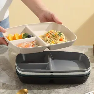 Divided Plates 10.5 Inch for ids Adults, Portion Control Bariatric Plate, Wheat Straw Plates with 3 Compartments, Unbreaable Reusable Portion Control Plates, BPA Free (Gre Series-4PAC)
