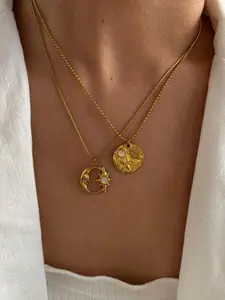 Moon & Star Design Pendant Necklace, Stainless Steel Jewelry for Party, Daily Clothing Decor, Trendy All-match & Exquisite Jewelry for Birthday Gift