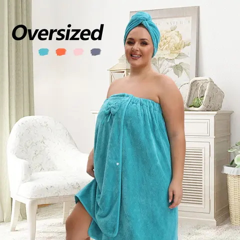 1 Pcs Bathrobe / 2-Piece Bath Skirts Set - 80x210cm & 80x160cm, 350GSM, Oversized Towel + Ladies' Bath Cap + Adjustable Wearable Skirt, Fits M-XXXXL, Thickened, Ideal for Home, Travel, Sauna & Spa, Loungewear