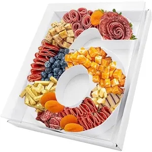 12.5inch Fillable Paper Mache Number Letter Cardboard Cutouts Charcuterie Board Food Sweet Cupcake Tray Party Decorative Box (Number 6&9, White)