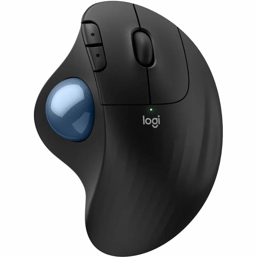 Logitech Ergo M575S Wireless Trackball Mouse - Black with Blue Ball, Wireless Input Device, Model 910-007026