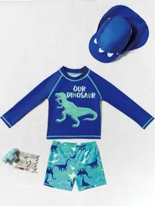 Boys Fashion Two-Piece Beach Swimsuit, Cute Cartoon Short Sleeve Swimwear, Stylish Printed Boys Separated Swimming Set, Swimwear Outfits