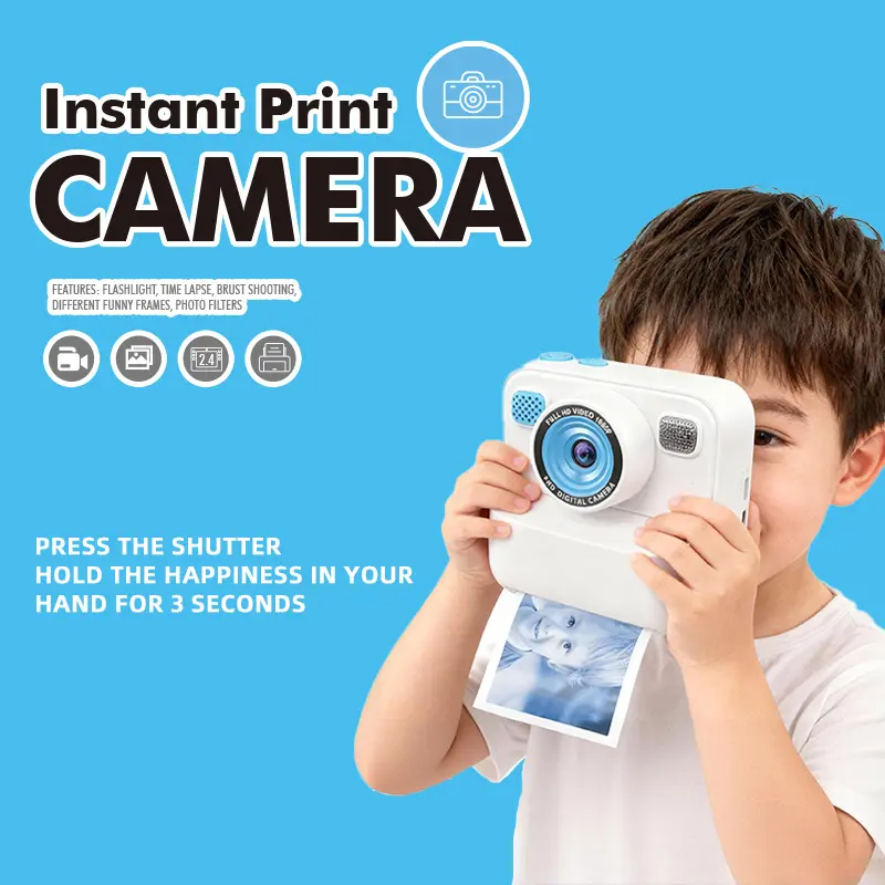 Kids' HD Digital Instant Printing Electric Toy Camera, Easy to Use, Blue/Pink Options, Perfect Toddler Gift for Capturing Happy Memorable Moments
