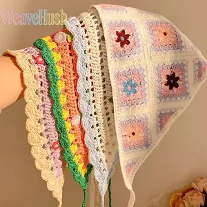 Women Fashion Scarf & Headband, French Retro Handmade Knitted Triangle Scarf, Sweet Cute Crochet Headscarf, Hollow Out Silk Scarf, Multi-style Soft Woven Accessory, Elegant Vintage Ornament, Versatile Decor for Spring & Summer Daily Wear, Dating, Outdoor