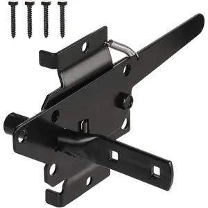 Post Mount Gate Latch for Wooden Fence - Heavy Duty Self Locking Gate Latch Hardware for Pool/Garden Gate Safety, Automatic Fingertip Release Latches for Vinyl/Wood Fence, Black Finish