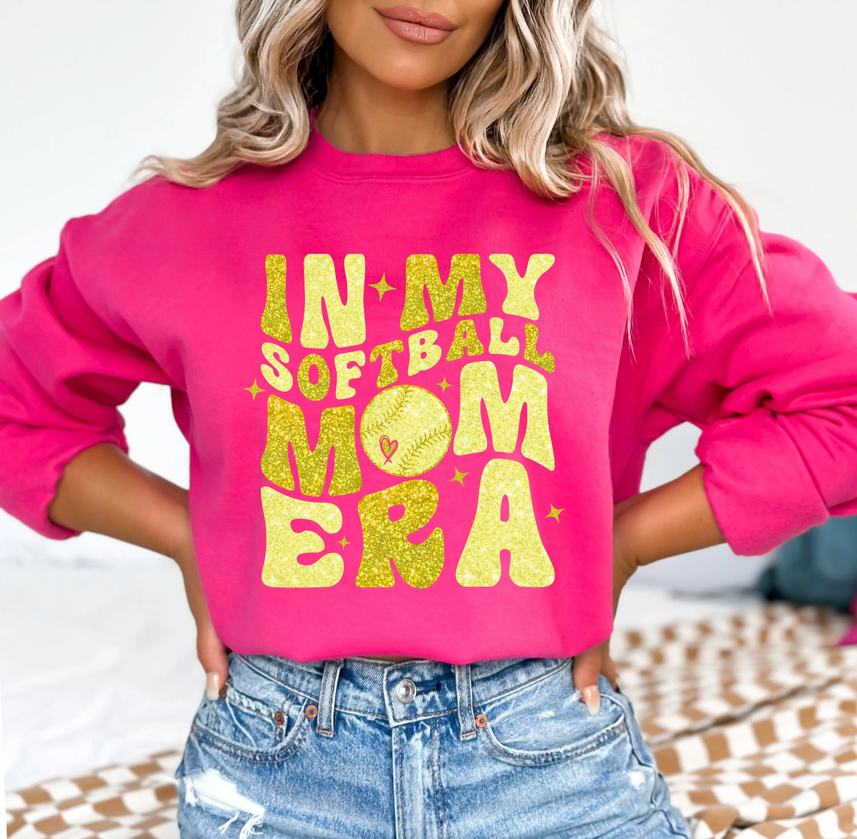In My Softball Mom Era Hoodie Glitter Softball Hoodie Sublimation tshirt shirt sweatshirt Hoodie Sports Hoodie Trendy Retro Mom Hoodie Casual Cotton