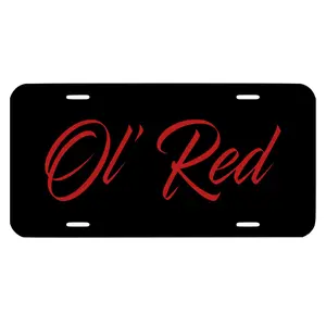 Ol' Red Text License Plate, Car Accessories, Vanity Plate, Gift - Lightweight Aluminum, Pre-Drilled holes, Easy Installation