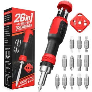 Super Tools 26-in-1 Ratcheting Screwdriver Set Multi Ratchet Screwdriver Multi Screwdriver Tool Kit with 12 Double Ended CRV Bits Phillips Slotted Torx Hex Portable Tool for Home Bike Computer Repair