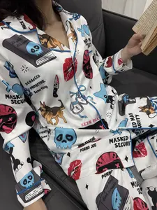 Lights Out - Caught Up Pajama, Dark Romance Reader Bookish Satin Pajamas, Gothic Skull And Rose Book Sleepwear, Spooky Reading Vibes Pajamas, Dark Academia Book Lover Gift