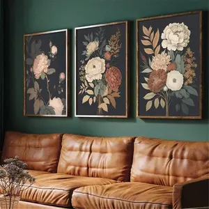 Vintage Flower Botanical Pattern Unframed Painting, 3 Counts/set Canvas Wall Art, Wall Art Decoration, Wall Decor for Home Living Room Bedroom Dining Room Corridor Bathroom, Ornaments, Home Decor Accessory, Artwork, Decorating