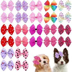 24PCS Big Dog Hair Bows with Rubber Band Random Pattern for Large XL Breed Bowknot Topknot Grooming Hair Accessories