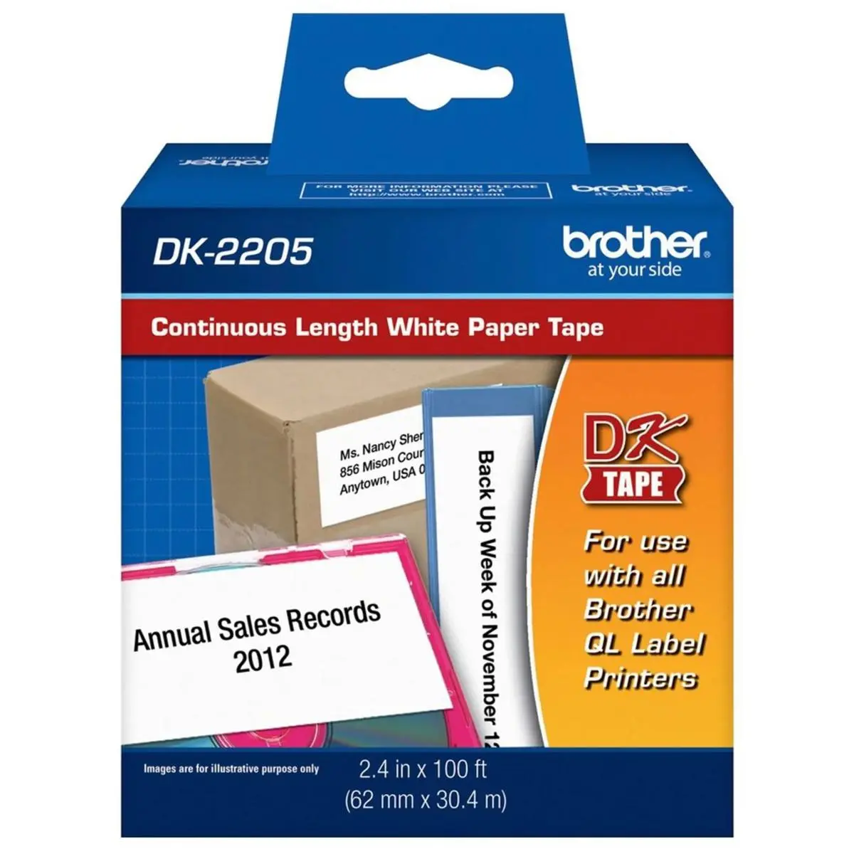 Brother Genuine, DK-2205 Continuous Paper Label Roll, Cut-to-Length Label, 2.4?Ç¥ x 100 Feet, (1) Roll Per Box