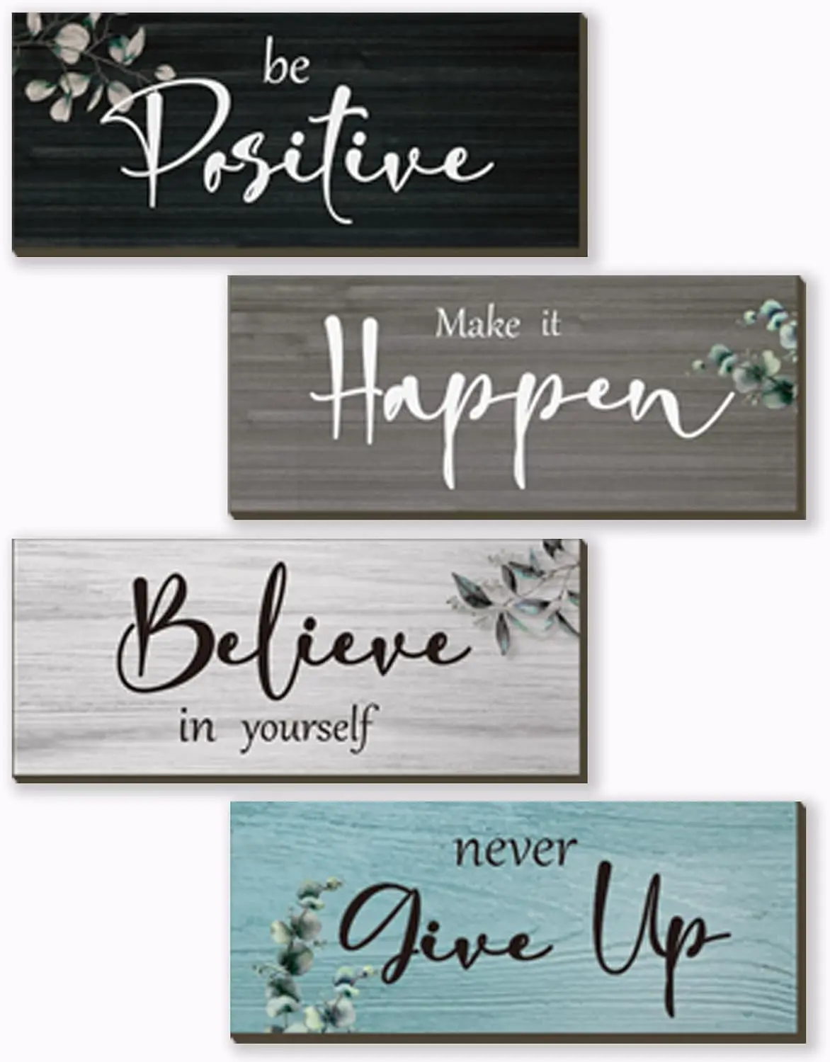 Women's 4-Piece Casual Sturdy Rustic Wooden Wall Mount Rectangle Hanging Signs Set, Motivational Positive Sayings Home Decor, 10x4in Daily Office Bathroom Plaques