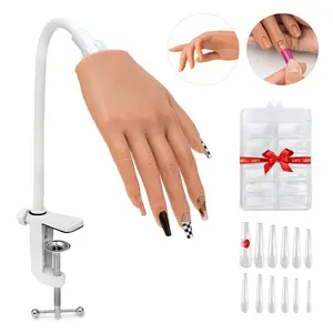 Silicone Practice Hand for Acrylic Nails, Artificial Finger Nail Art Tool, Tattoo Display Stand, Beginner Manicure Kit, 6 Piece Set, Nail Tech Supplies