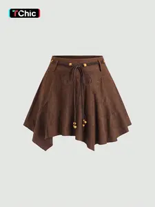 Vintage Fringe Bow Irregular Asymmetric Hem Short Fitted Skirt, Slim Streetwear Style, Daily Wear/party, Women's Fashion Dress, Womenswear