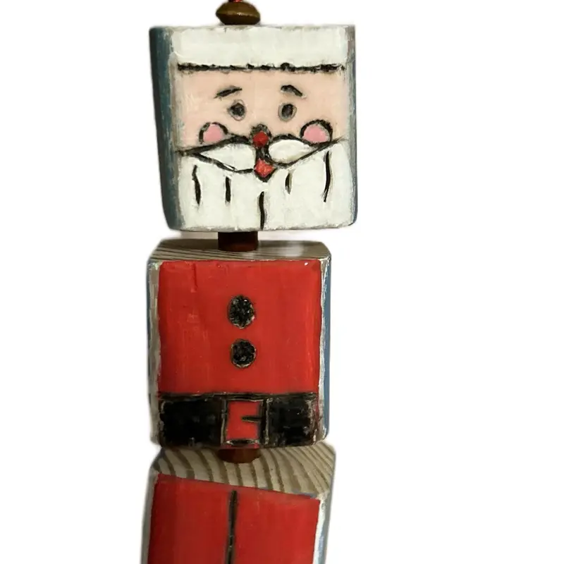 Chunky Santa Wood Ornament - Red and White Festive Design Christmas Decoration Wooden