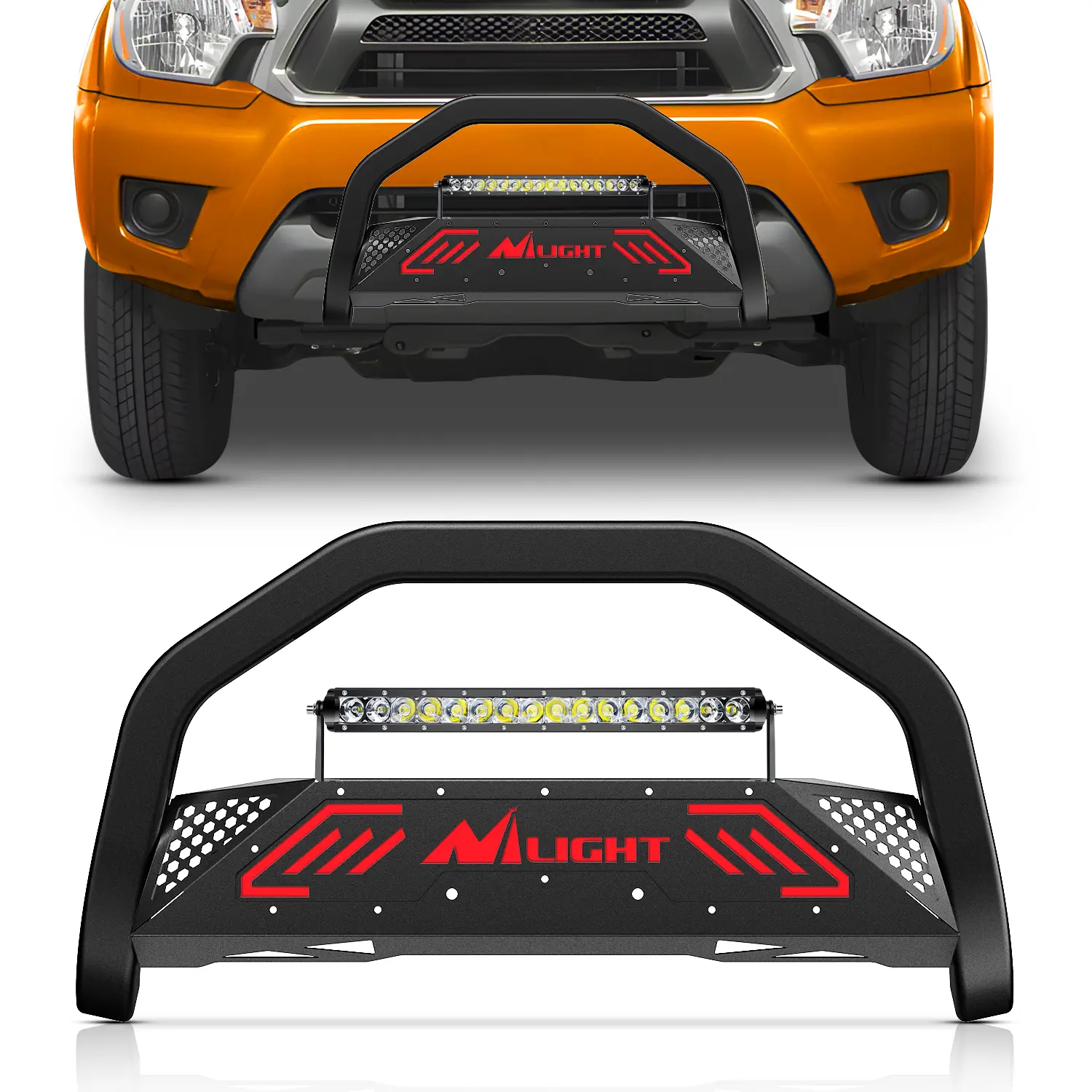 Toa-52	Nilight Bull Bar with Light Bar&License Plate Hole Compatible with Toyota Tacoma 2005-2015 Truck Brush Guard, Front Bumper Push Bar w/Grille Skid Plate Light Mount, Led Light Bar, Off Road Lights