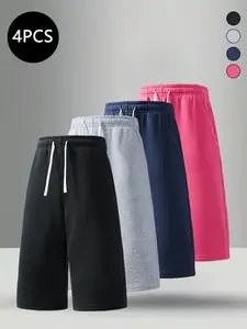 4-Pack Men’s Summer Sports Shorts — Breathable shorts for running, workouts, fitness, and everyday casual wear; 7/8 length men’s shorts