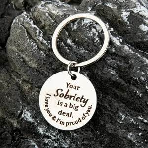 2PCS Stainless Steel Sobriety Keychain Set, Inspirational Rustproof Hypoallergenic Motivational Key Rings, Minimalist Durable Unisex Gift for Men, Milestone Recovery, Birthday, Graduation & Christmas Gift Idea