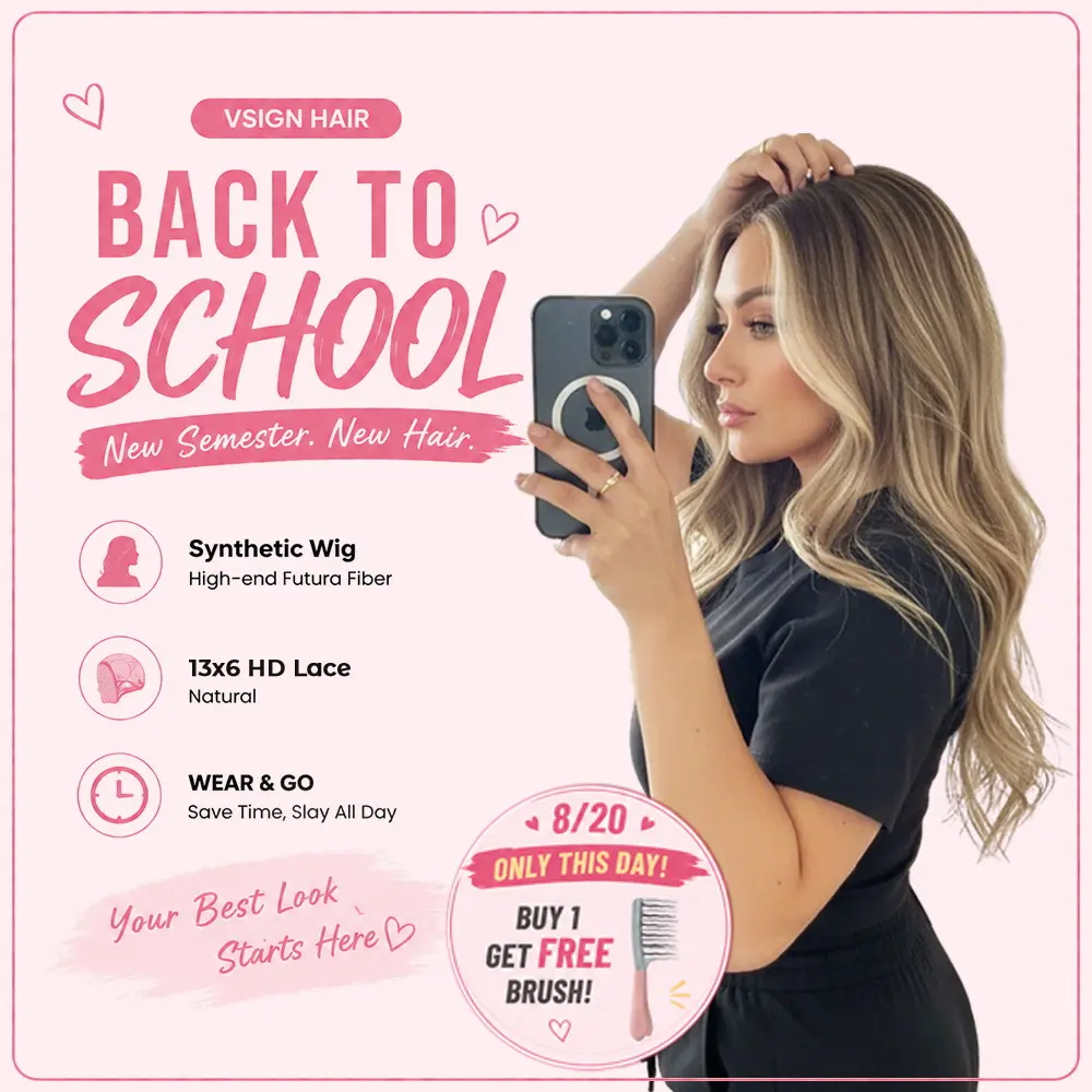 [Shannon] VSIGN Hazelnut with Money Piece Wavy 13*6 HD Pre-Cut Lace Front Wig Hand Tied Pre Plucked Hairline Pre Layered Natural Looking Synthetic Heat Resistant Fiber for Daily Party Skunk Strip Style Low Density Gift Gluelss Wig [Shannon]