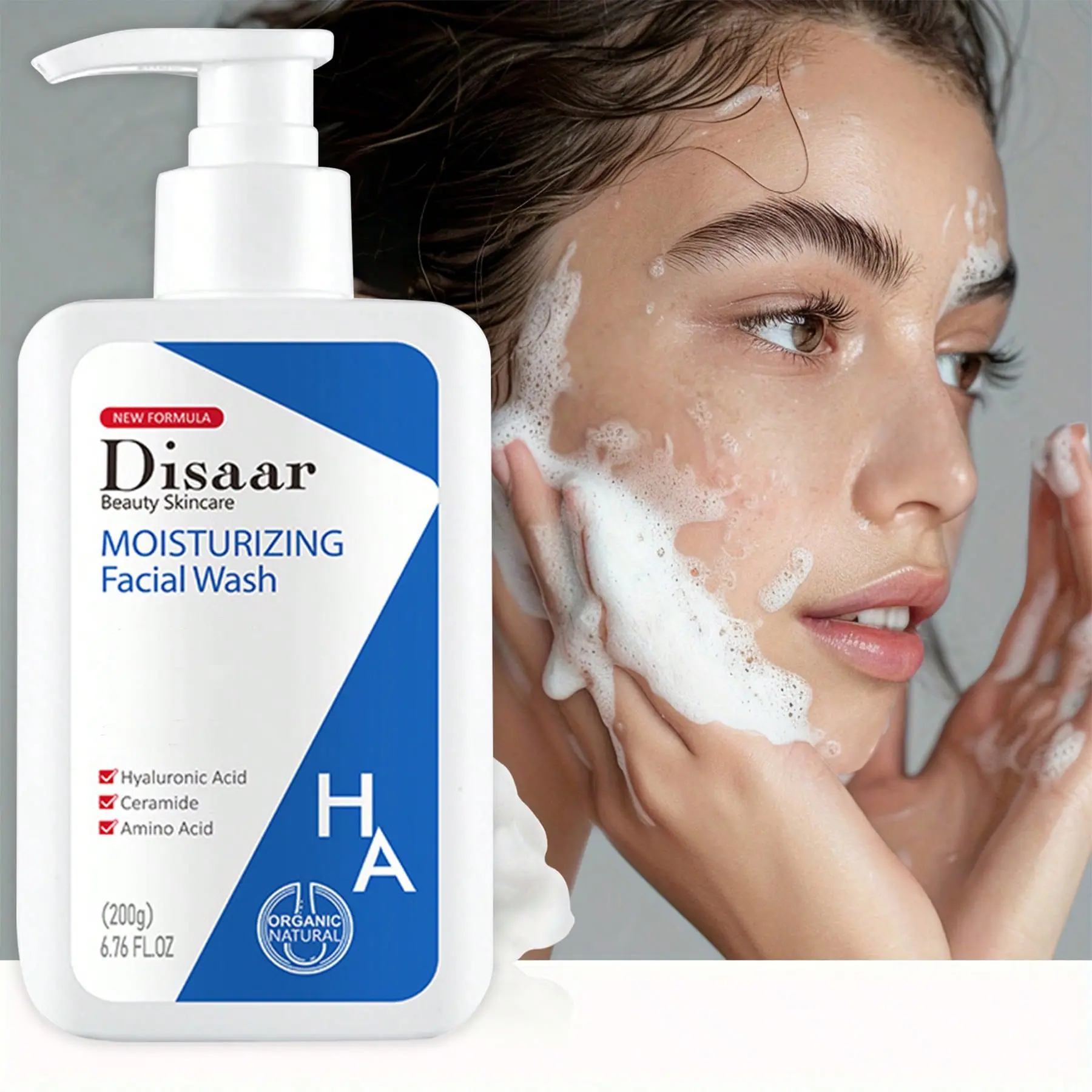 Hyaluronic Acid & Ceramide Foam Facial Cleanser, Lightweight Gentle Daily Skincare Face Wash with Moisture Retention