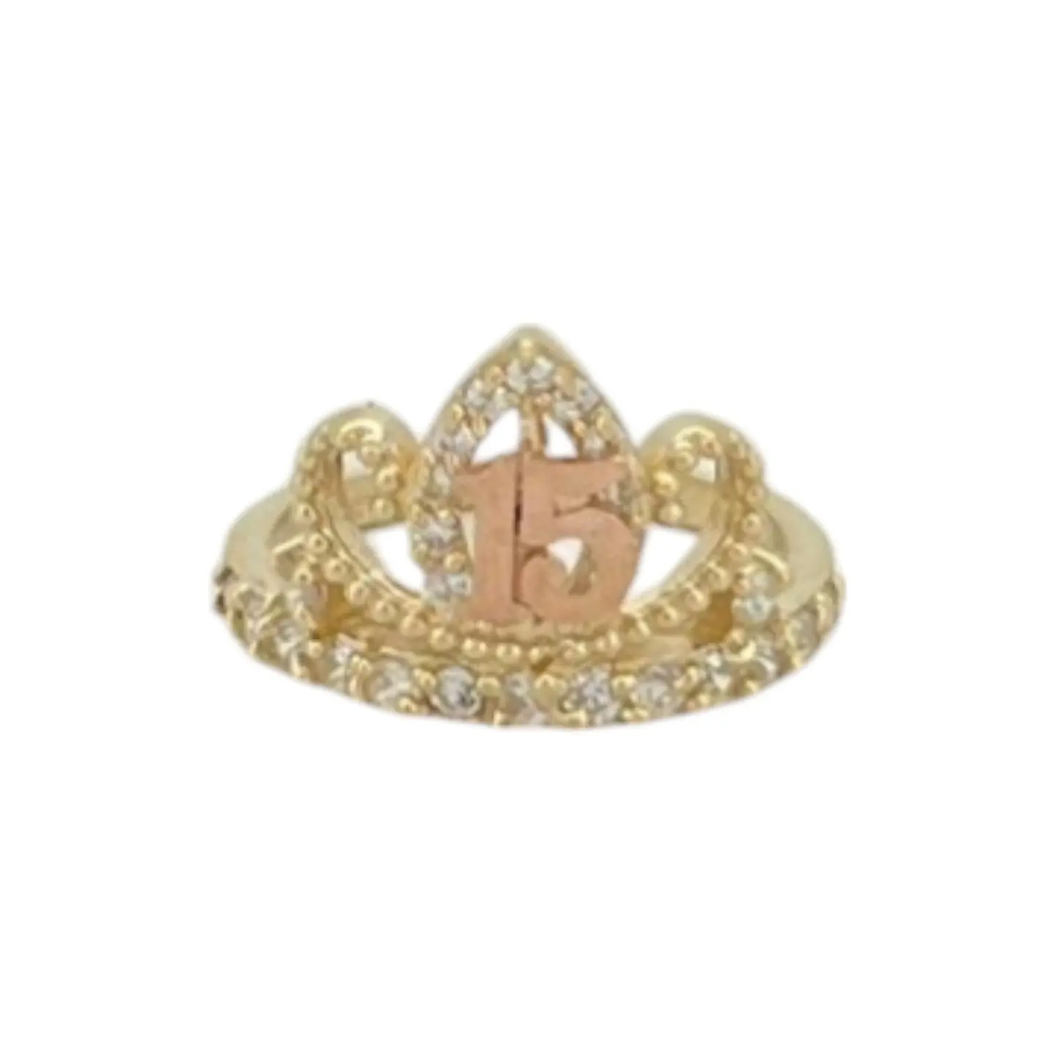 Quinceañera Crown Band 15 Años Ring - 10k Yellow Gold