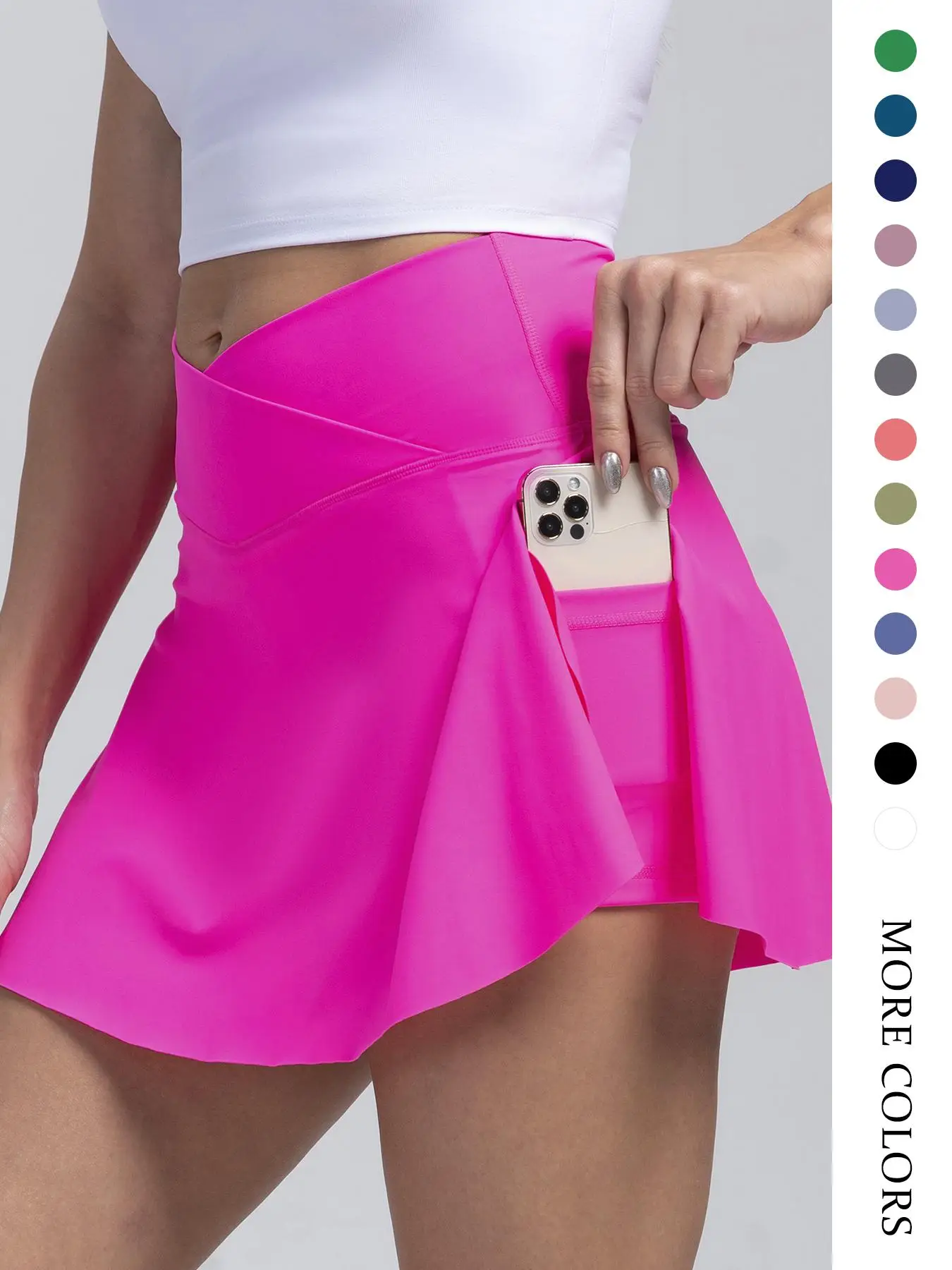 Women's 2-in-1 Pocket Sports Skorts, Sports Solid Color Skorts, Back To School Ladies Sportswear for Indoor Outdoor Yoga Gym Workout Running, Workout