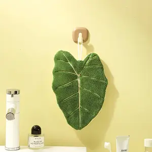 1pc Adorable Leaf-Shaped Hanging Fingertip Towel - Thickened Coral Material, Ultra-Soft, Super Absorbent, Quick-Drying, Suitable for Kitchen and Bathroom, Modern Aesthetic Design, Bathroom Hand Towel | Leaf-Shaped Design | Coral Fleece Towel