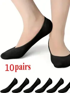 10 Pairs of Women's Aesthetic Invisible Socks with Ultra-Low Heel Pads Non-Slip Invisible Socks, Perfect for Loafers and Boat Shoes Women's Stockings, Black Nude Socks
