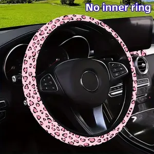 1pc 1.6 x 15 inch Pink leopard print Pattern car steering wheel cover, non-slip and comfortable, car interior accessory, no inner ring, easy to install and remove, suitable for all car models,  a gift for car enthusiasts, 3.25CYJ-8