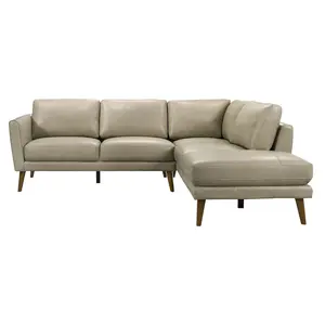 Bexley Beige Leather Sectional Sofa Right Facing Chaise