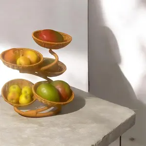 Spiral Multi-Tier Woven Fruit Basket - 5-Tier Decorative Countertop Organizer for Kitchen & Dining