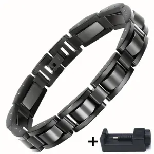 [Titanium Steel Personalized Bracelet] Black Titanium Steel Men's Personalized Bracelet - Electroplated, Disassembly Tool Included - Suitable as Christmas Gift for Fathers and Elders