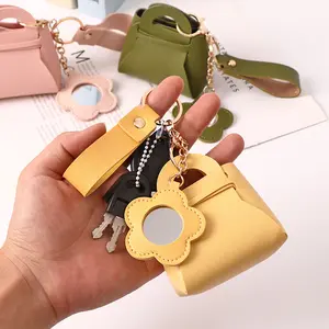 Mini Backpack Keychain Mini Coin Purses for Women Cute PU Leather Makeup Bag with Keychain, Pocket Holder Cable Organizer Giftable Pouch (Cute Mirror)