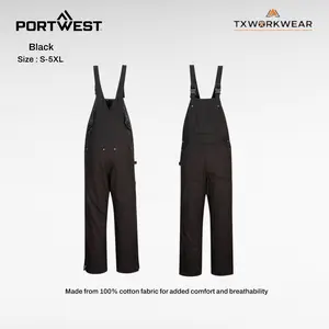 Portwest DuraDuck DC802 Heavy-Duty Quilt Lined Bib & Brace for Men, Durable Warm Workwear with Adjustable Straps and Functional Pockets, All Seasons Sleeveless Design - Overall, Suits, Regular Fit Overall Man, Menswear, Bib Overall Wetsuit Formal