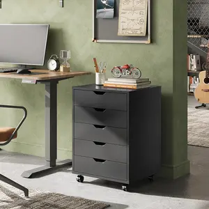 Black 5-Drawer Rolling Storage Cabinet with Locking Wheels | Mobile Dresser & File Organizer for Home Office, Closet, Bedroom | Easy Assembly, Sturdy & Space-Saving