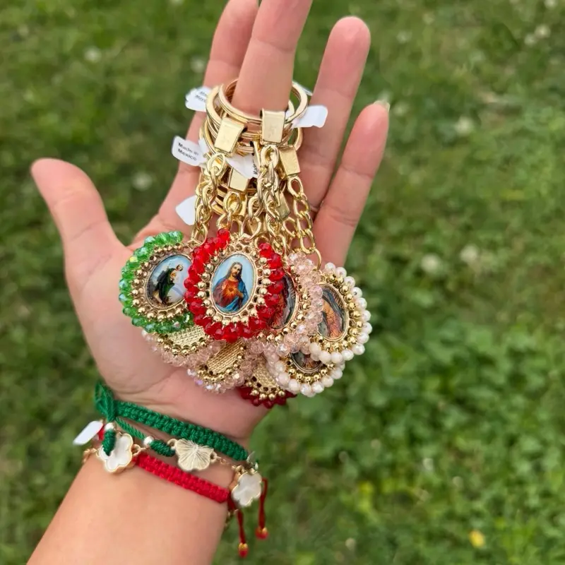 Rhinestones saint keychain / virgin of Guadalupe -Sain Jude