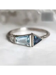 5 sizes to choose from, 1 piece of fresh and simple light blue polygonal ring, wedding engagement ring, banquet and holiday gift, Cubic Zirconia Rings