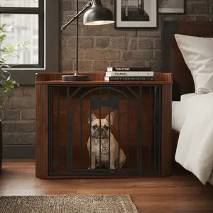 Intergreat Wooden Dog Crate Furniture, 40" End Table Dog Kennel with Magnetic Double Doors, Removable Storage Bag & Safety Rounded Corners, Decorative Pet House Indoor for Medium Dogs